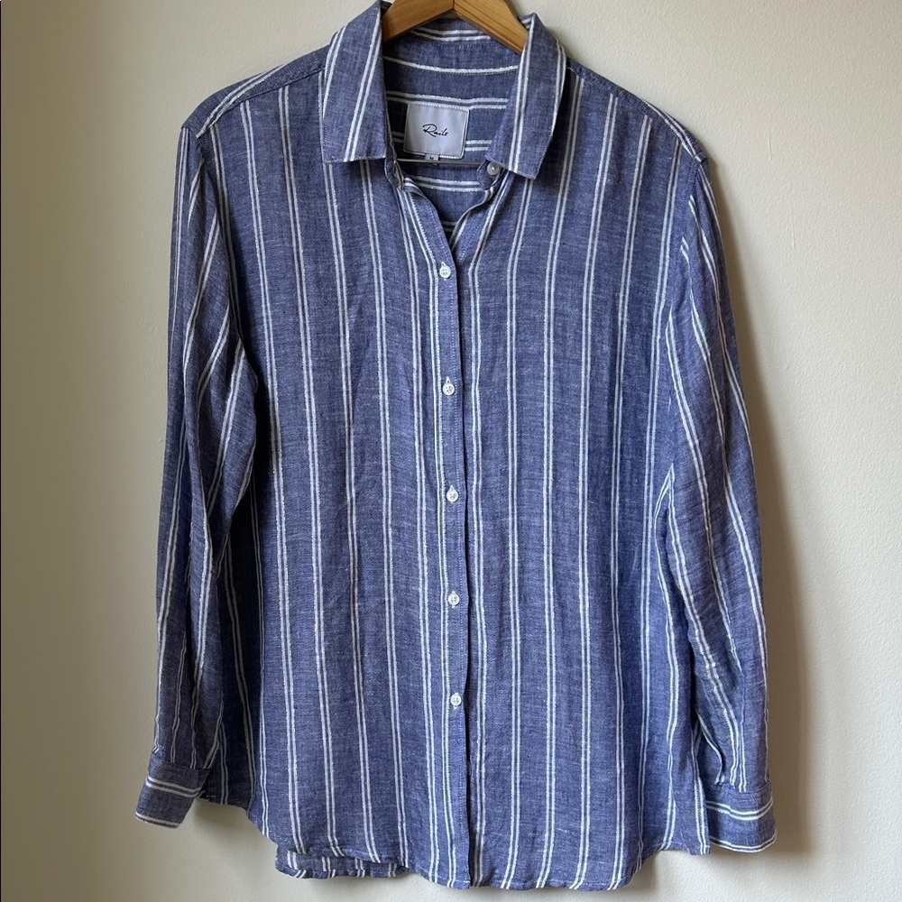 Rails Sydney Arctic Stripe blue, white and silver linen blend button down